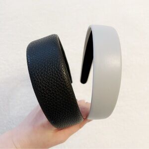 Japanese Black & Muted Baby Blue Y2K Faux Leather Headband Hair Accessory Set